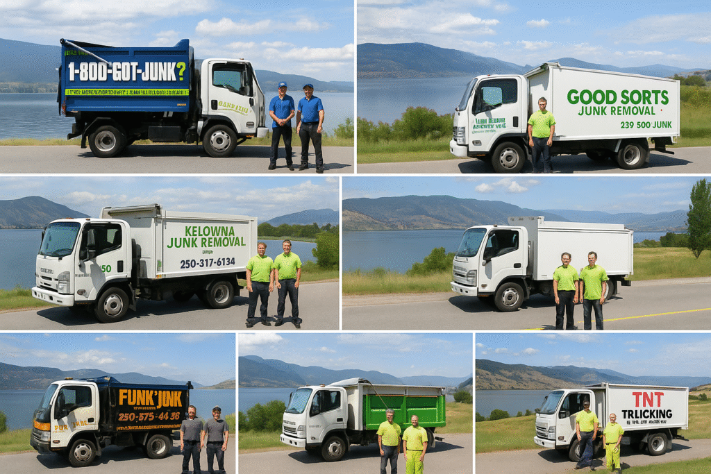 Fleet images of top rated junk removal companies serving West Kelowna with local scenery
